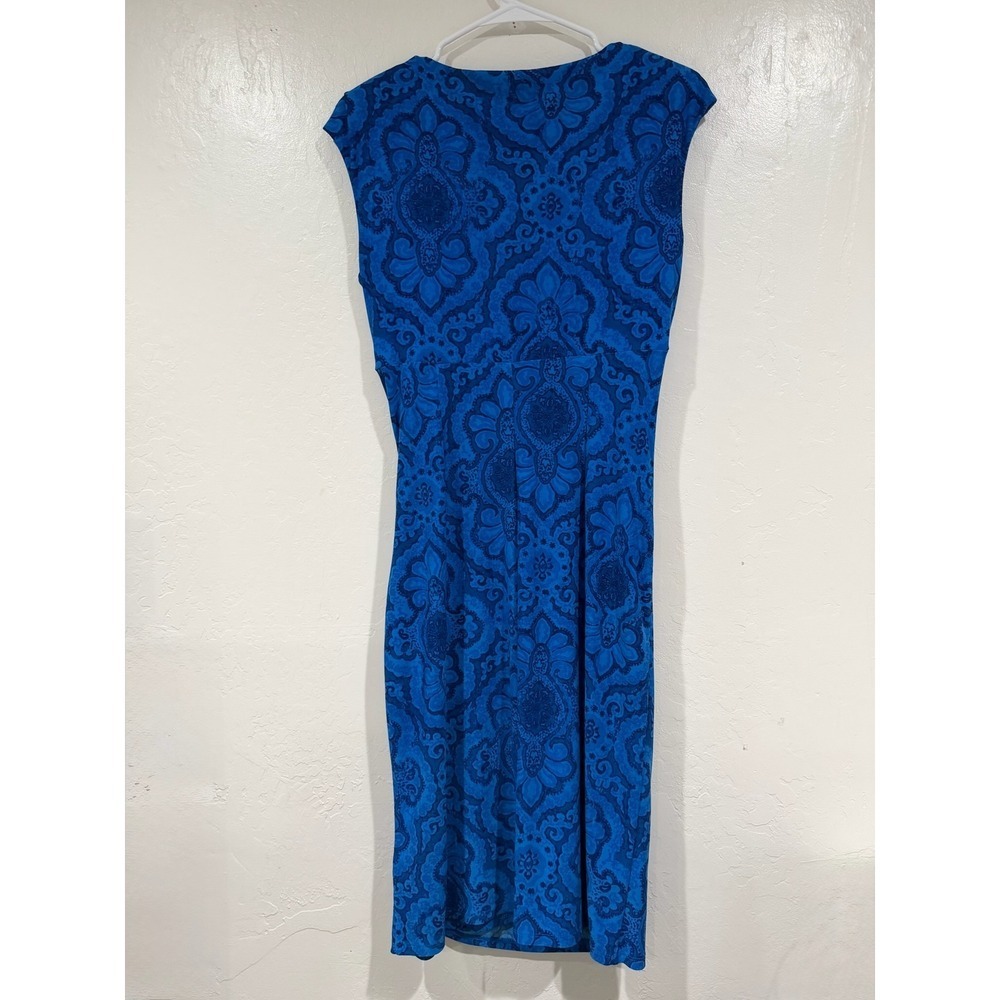 Lauren Ralph Lauren Blue Damask Paisley Ruched V-Neck Sheath Dress Womens 4 - Picture 3 of 6